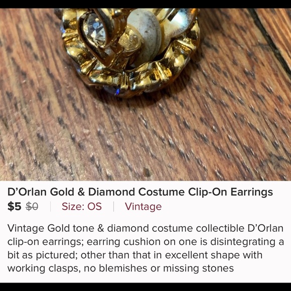 D’Orlan Gold & Diamond Costume Clip-On Earrings - Picture 2 of 9